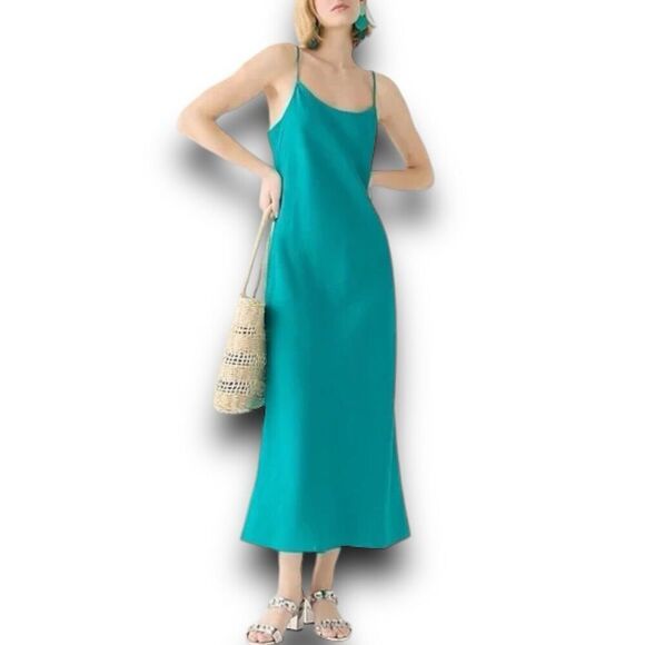 J.Crew Dress Women’s 20 Green Gwyneth Slip Sheath Midi 100% Linen - Picture 6 of 6